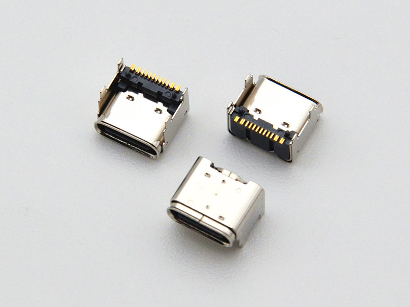TYPE-C 16P 母座 板上四脚插 带柱 L=8.0MM CH=3.5MM 垫高1.9MM